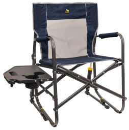 Bring the comfort of the indoors to your next outdoor adventure with the Freestyle Rocker with Side Table. This rocker is designed with patented Spring-Action Rocking Technology, so you'll be rocking smoothly on just about any flat surface