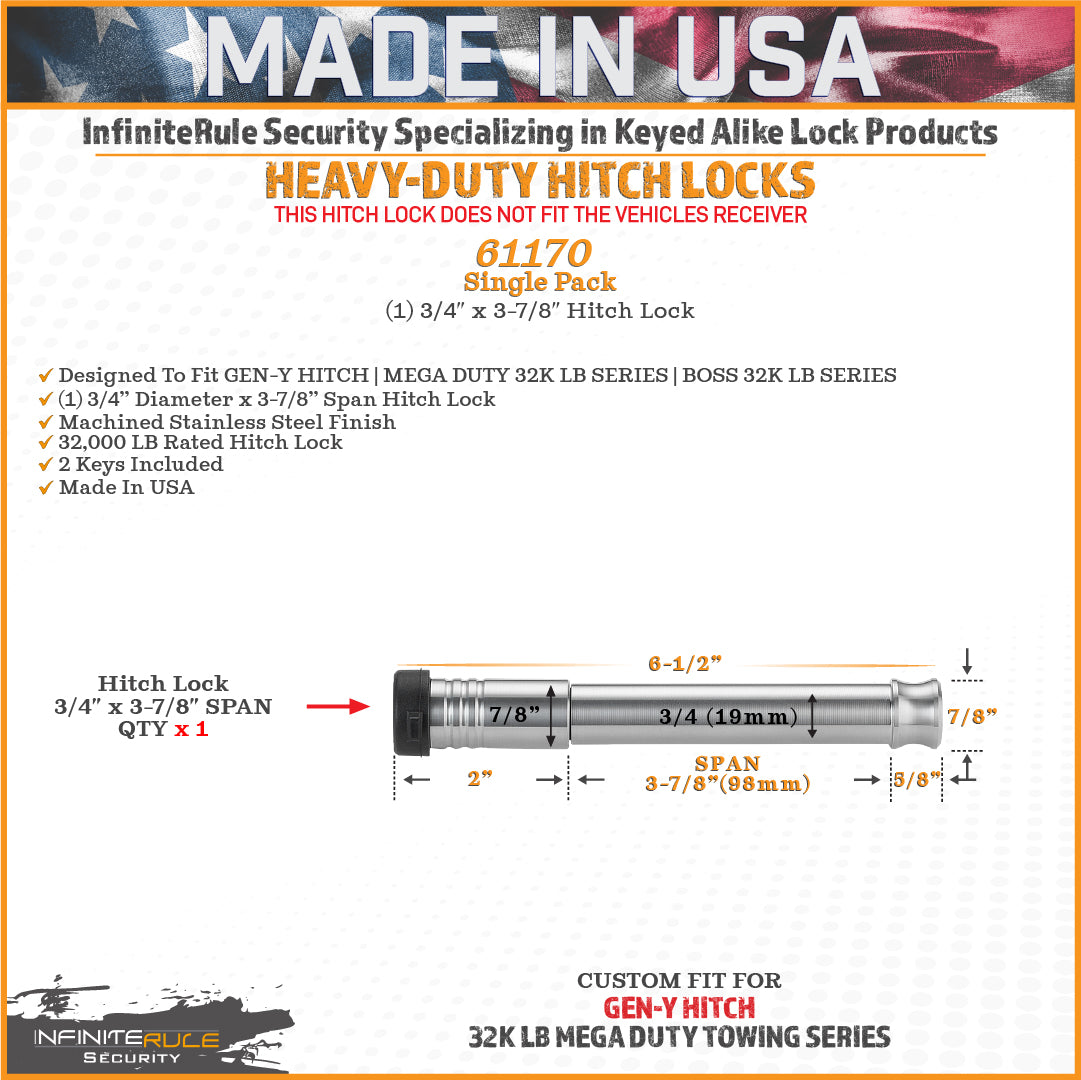 GEN-Y Hitch InfiniteRule Security Lock with Trailer Hitch Pin – Durable USA-Made Towing Accessory