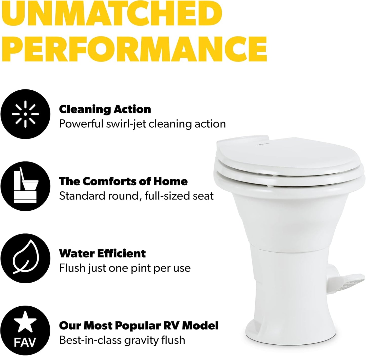 Dometic 302310081 310 Series Gravity-Flush Toilet - White, Standard
