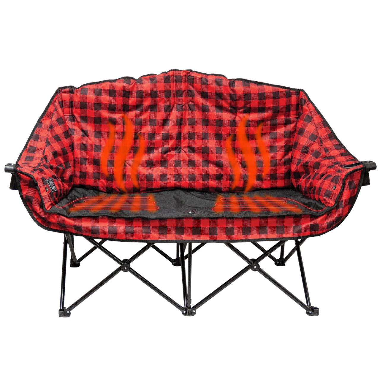 It’s a double Lazy Bear Heated Chair! Stay warm together in this two seater! Equipped with two separate Bluetooth™ buttons, two ADDHEAT Control Systems and two stem glass holders on either side. Adjust your seats independently so you can enjoy the heat you desire. Rated for 500 lbs.