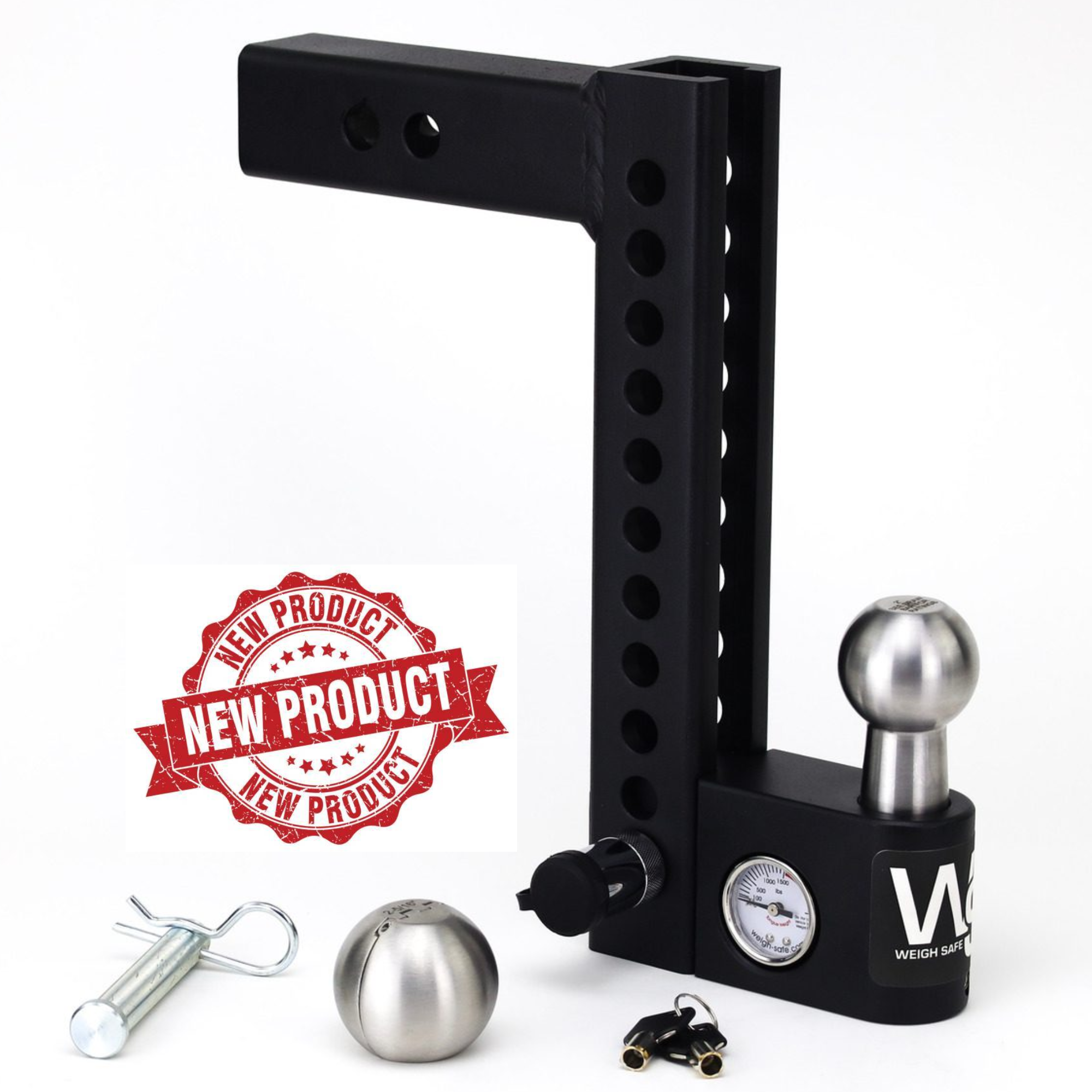 Weigh Safe Aero Hitch 10-Inch Drop Adjustable Ball Mount with Built-In Tongue Weight Gauge, 2-Inch Shank
