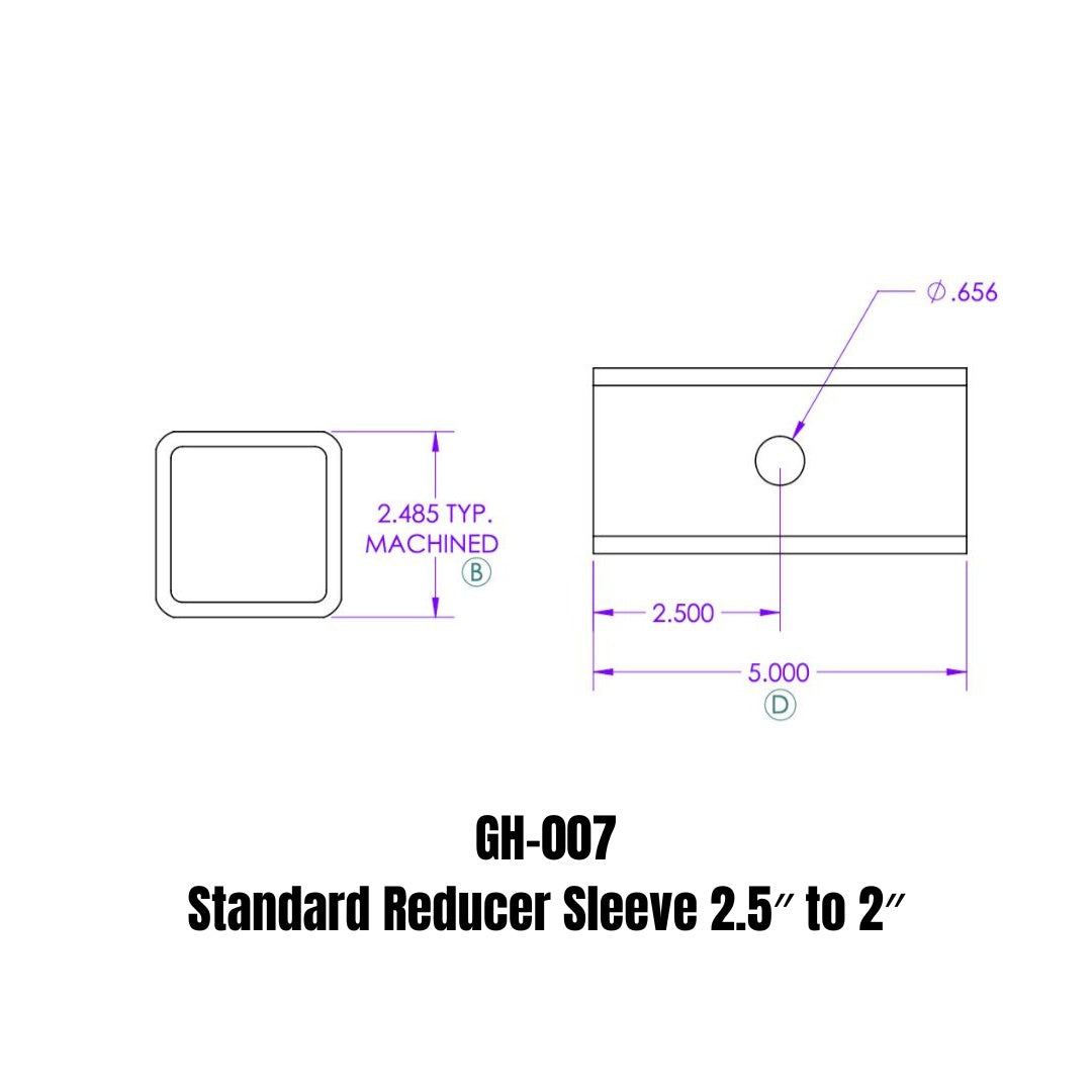GEN-Y Hitch Reducer Sleeve GH-007 – Heavy-Duty Steel Trailer Hitch Adapter with 2-Inch Shank and 5.5-Inch Length