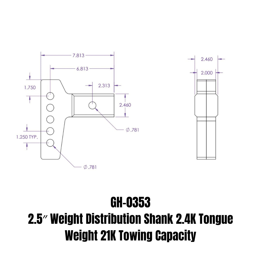 GEN-Y Hitch GH-0353 Weight Distribution Shank – 21,000 lb Towing Capacity, 2.5-inch Shank, 7.5-inch Length