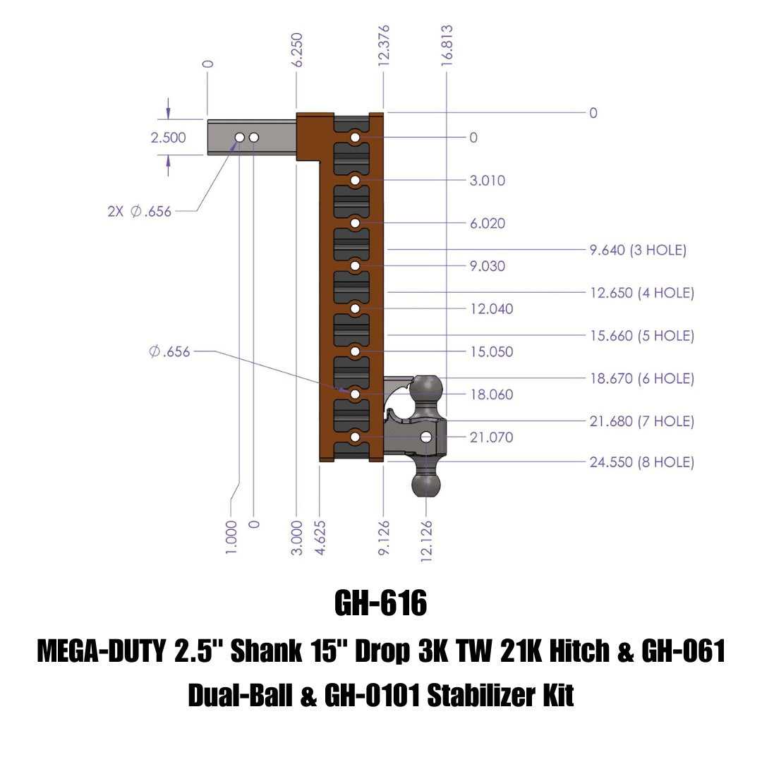 GEN-Y Hitch GH-616 Mega-Duty Adjustable Drop Hitch with 15-Inch Drop and 21,000 lbs Towing Capacity
