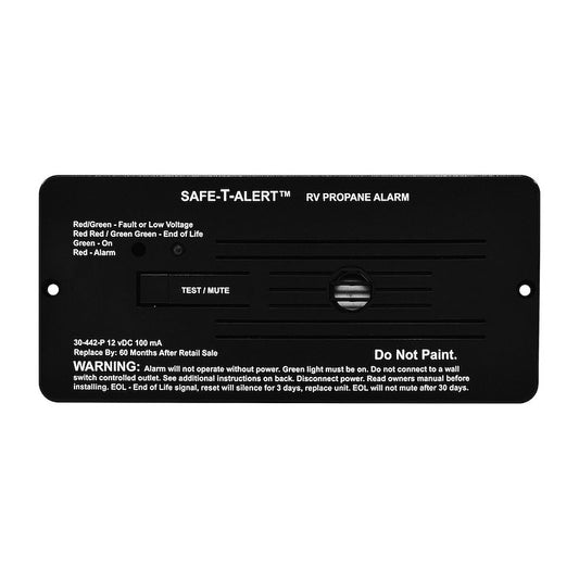 Propane Leak Detector; Safe-T-Alert ™; Flush Mount; Alerts To Leak With Beeping; 6-3/8 Inch Length x 2-7/8 Inch Height x 1 Inch Width; With Auto Reset; 12 Volt DC Hardwire; Black