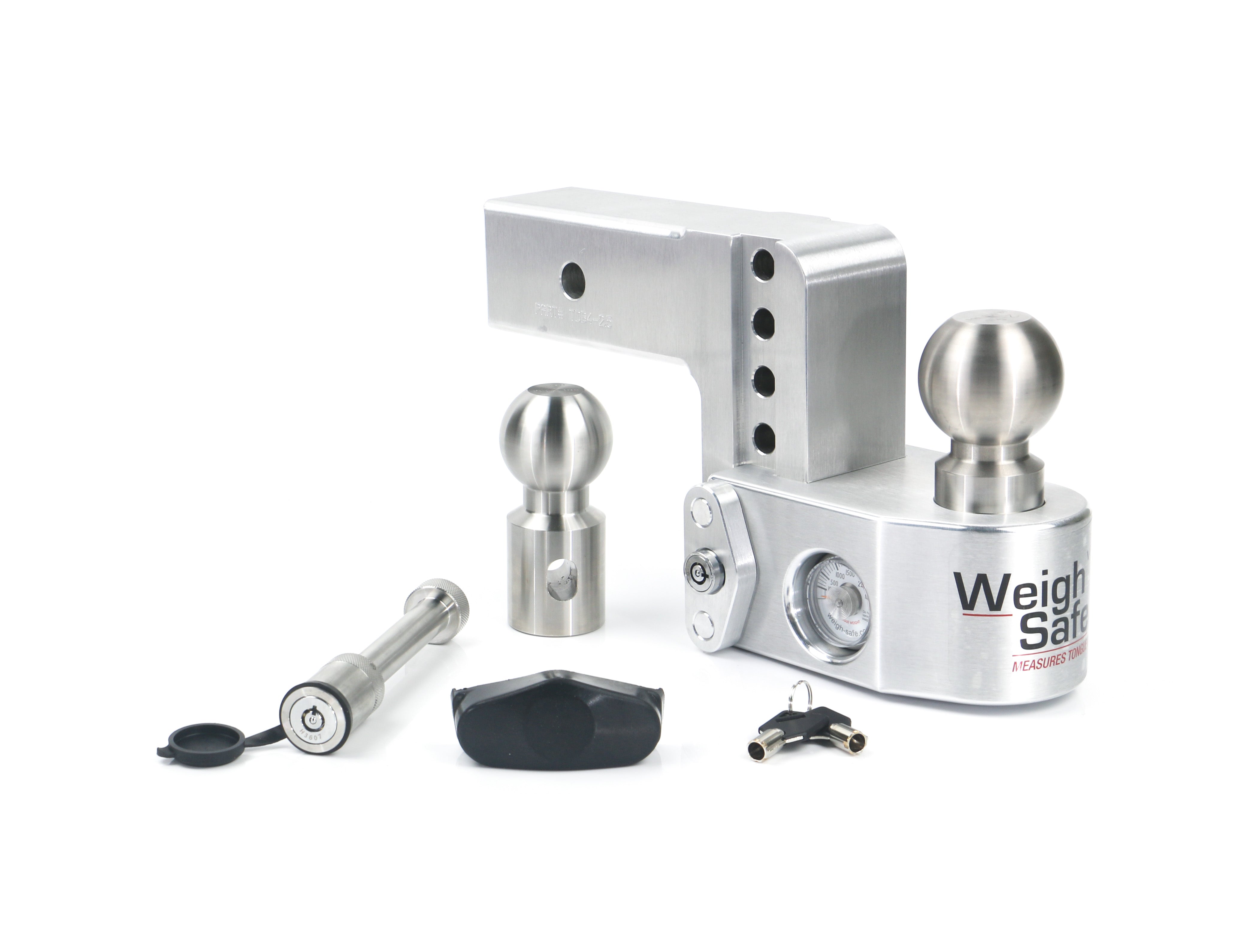 Weigh Safe Adjustable Drop Hitch with 2.5-Inch Shank and Built-In Scale - 4-Inch Drop, V-Class, Aluminum and Stainless Steel Construction