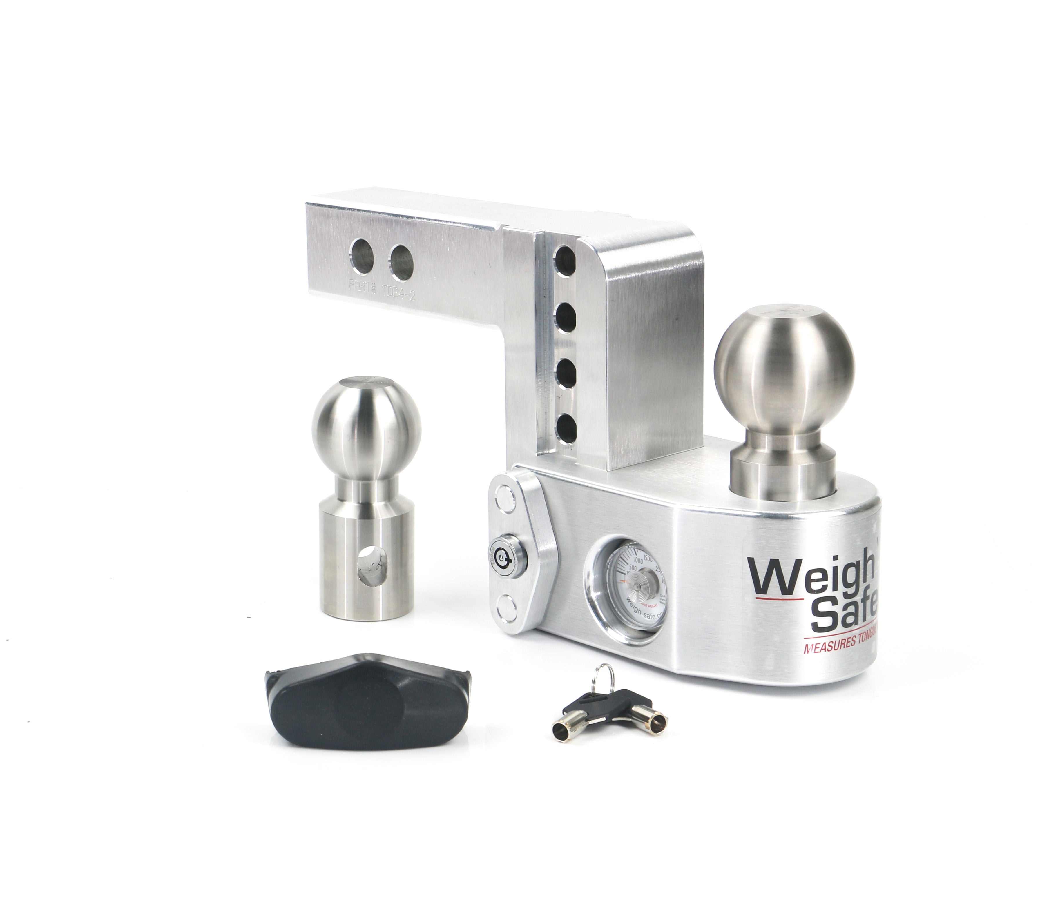 Weigh Safe 4-Inch Drop Hitch with 2-Inch Shank - Aluminum Adjustable Ball Mount for Towing Safety