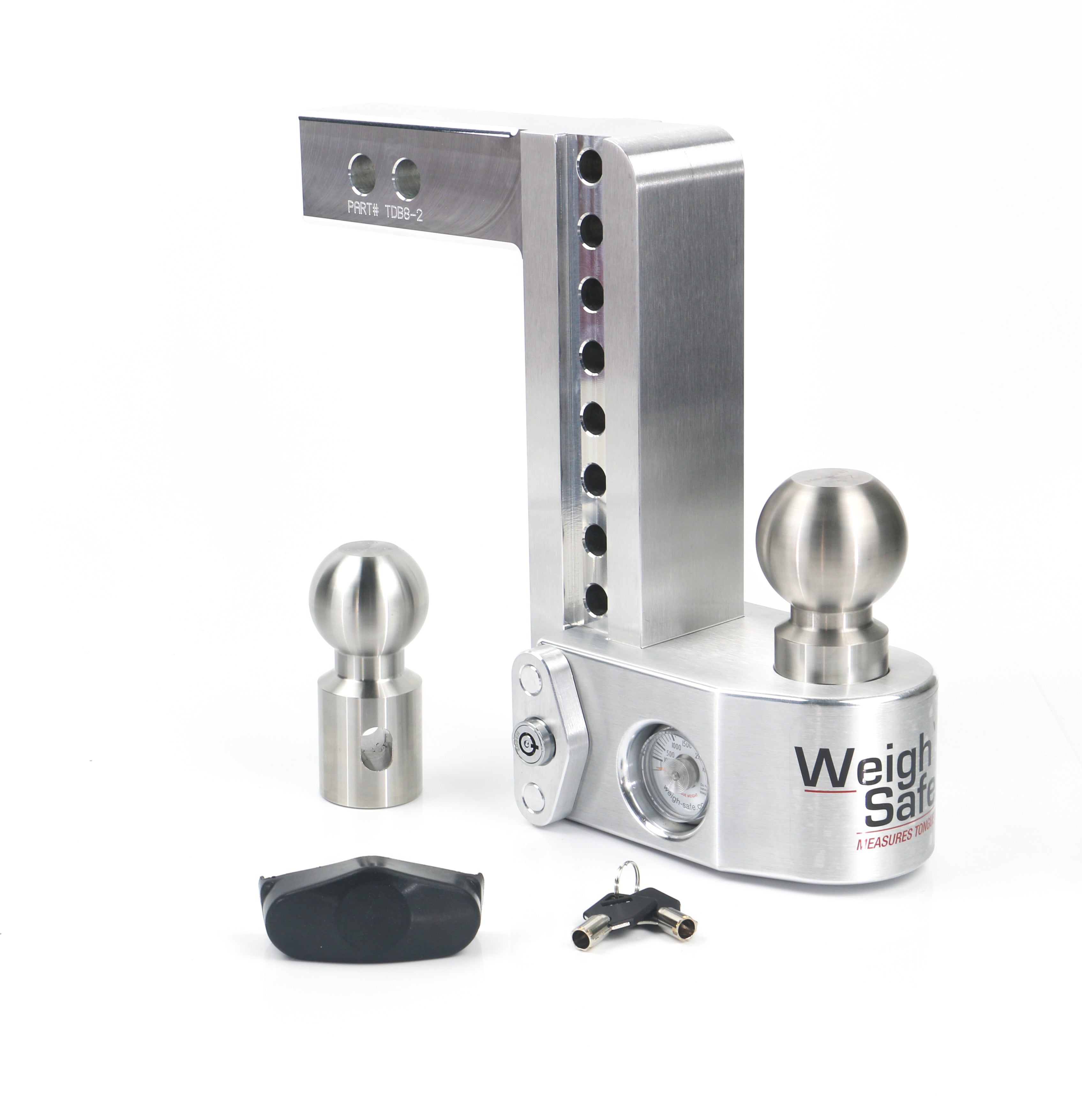 Weigh Safe 8-Inch Drop Hitch with 2-Inch Shank - Aluminum Adjustable Ball Mount