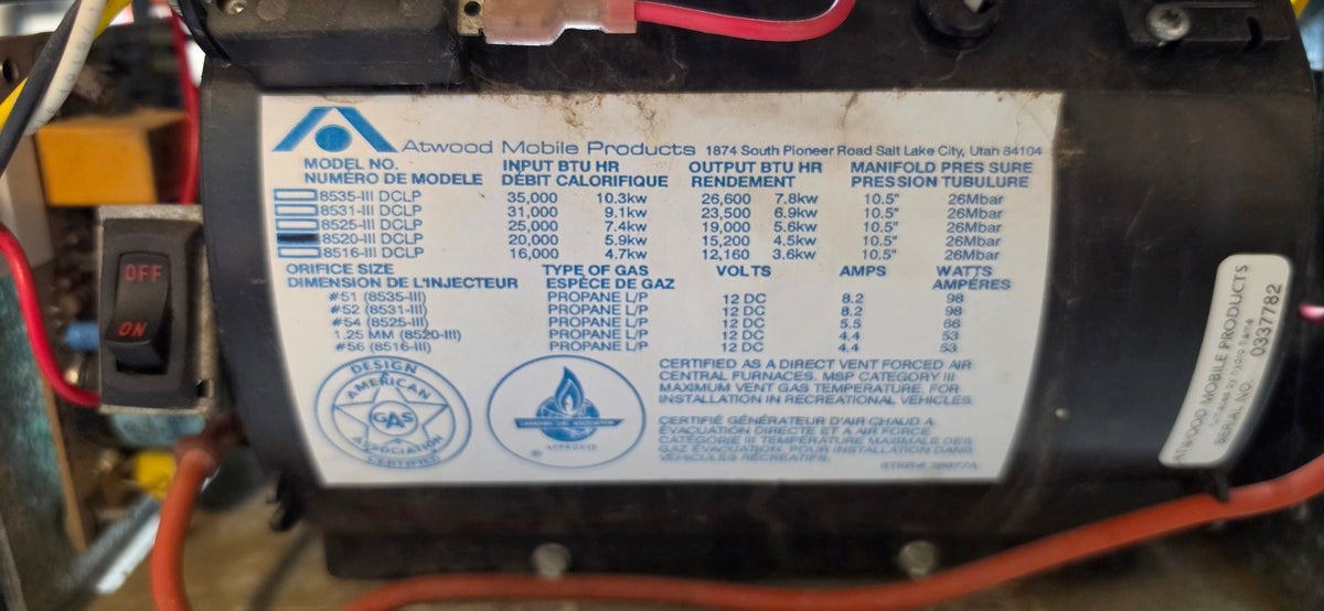 Atwood/Hydroflame 20,000 BTU Complete Furnace 8520-III - Imex RV And Auto Parts