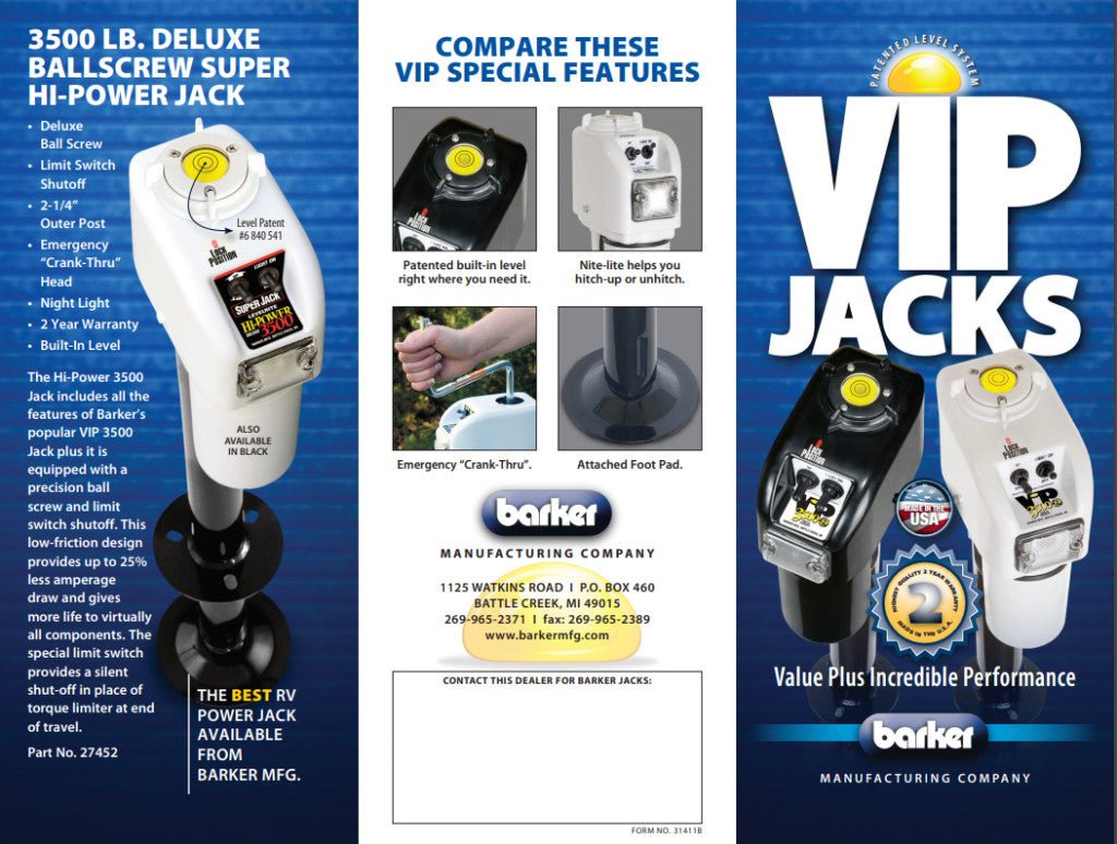 Barker 27452 Deluxe Ballscrew Super Hi - Power Jack - Imex RV And Auto Parts