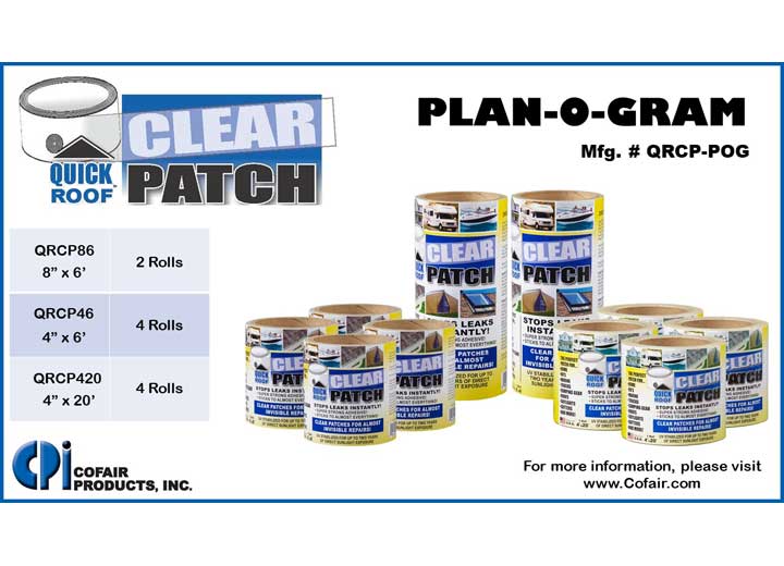 Cofair Products Inc Quick Roof Clear Patch Planogram - Easy Roof Repair Solution - Imex RV And Auto Parts