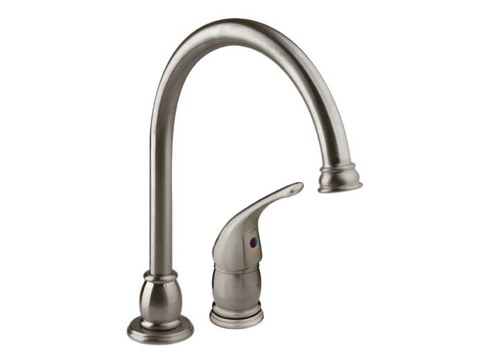 Dura Faucet DFTDF-NMK301-SN Designer Pedestal Goose Neck RV Kitchen Faucet in Brushed Satin Nickel