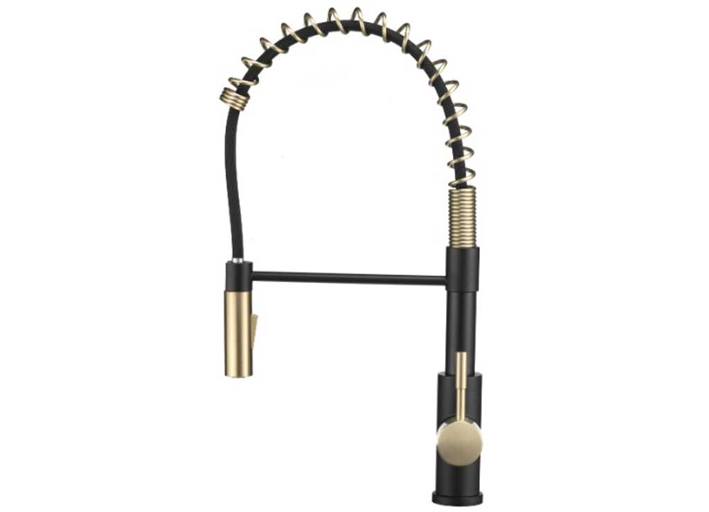Dura Faucet DFTDF - MK504SLK - MBMG Streamline Coil Pulldown RV Kitchen Faucet in Matte Black and Matte Gold - Imex RV And Auto Parts