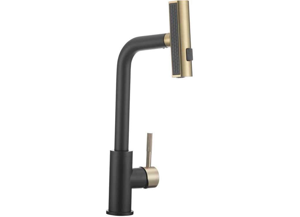 Dura Faucet DFTDF - MK511X - MBMG Rainfall Pulldown RV Kitchen Faucet in Matte Black and Matte Gold - Imex RV And Auto Parts