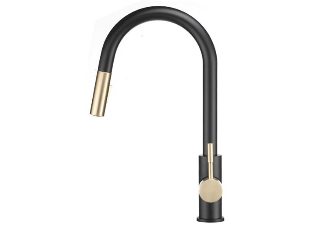 Dura Faucet DFTDF - MK530SLK - MBMG Streamline Pulldown RV Kitchen Faucet in Matte Black and Matte Gold - Imex RV And Auto Parts