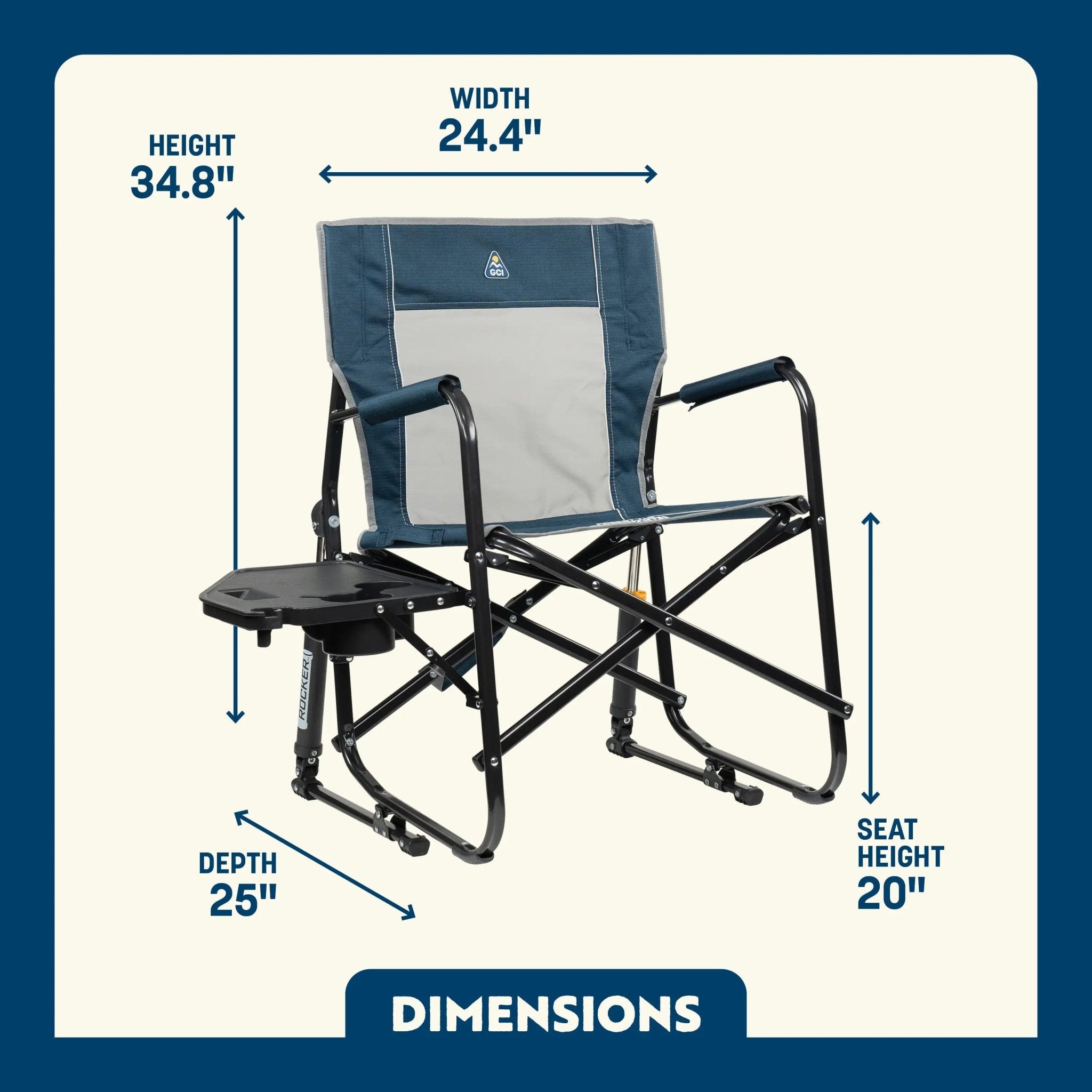 GCI Freestyle Rocker Chair with Side Table - Blue - Imex RV And Auto Parts
