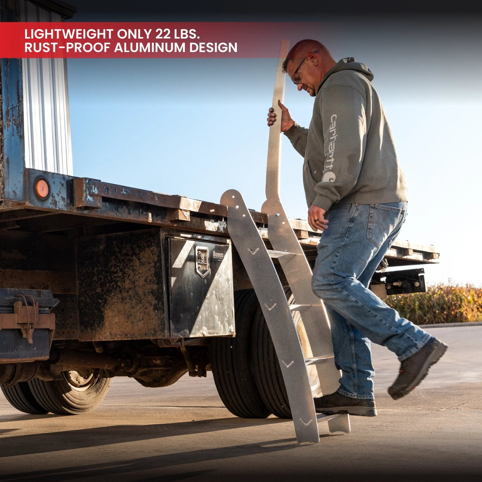 GEN-Y Hitch Aluminum Rub Rail Ladder GH-102877 – Lightweight, Foldable Trailer Ladder with 300 lb Capacity - Imex RV And Auto Parts