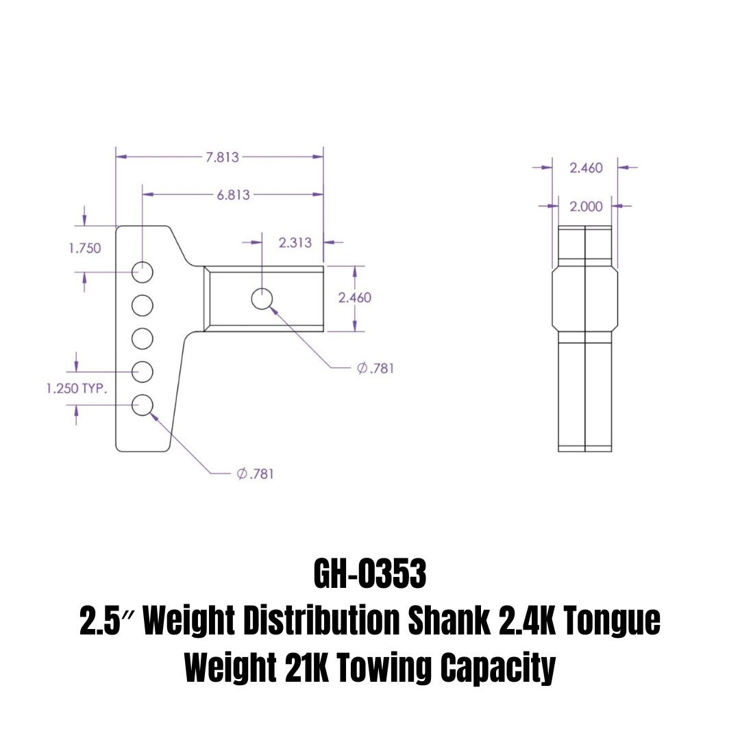 GEN-Y Hitch GH-0353 Weight Distribution Shank – 21,000 lb Towing Capacity, 2.5-inch Shank, 7.5-inch Length - Imex RV And Auto Parts