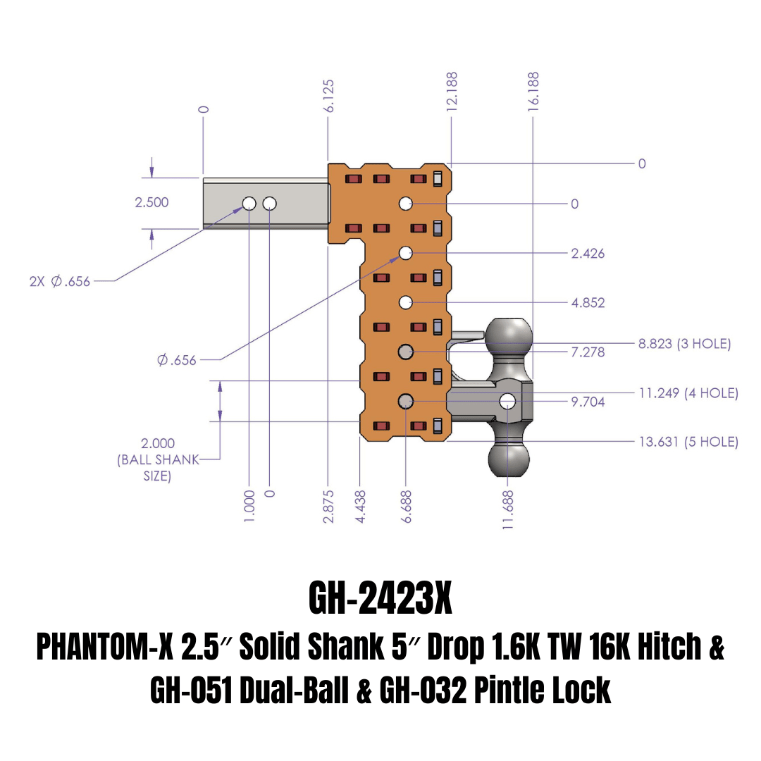 GEN-Y Hitch PHANTOM-X 16K Drop Hitch with 2.5-Inch Shank - Adjustable Heavy-Duty Towing Solution - Imex RV And Auto Parts