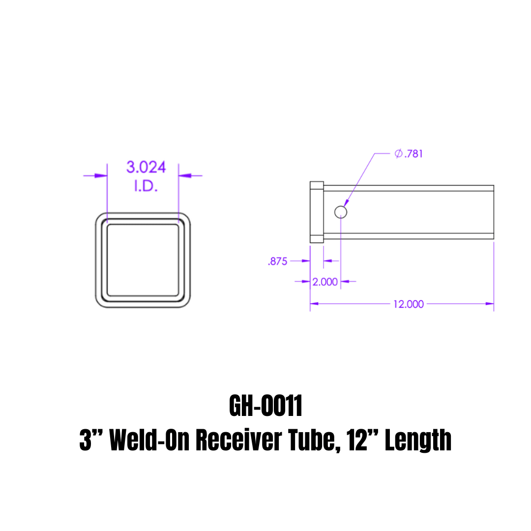 GEN-Y Hitch Weld-On Receiver Tube GH-0011 - Steel, Silver Vein Finish, 12-Inch Length - Imex RV And Auto Parts