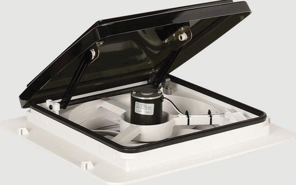 Maxxair Maxx Fan 4 - Speed Roof Vent Fan with Manual Lift in Smoke - Imex RV And Auto Parts