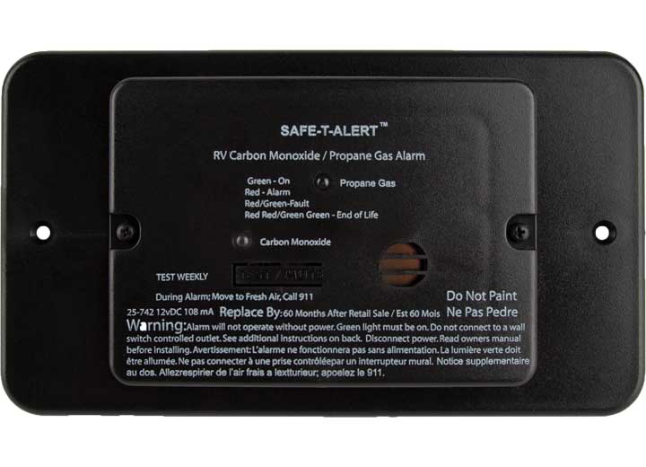 MTI Industries Combination Carbon Monoxide and Propane Alarm, Black Flush Mount, 12V DC Hard Wire Model 25 - 742 - BL - TR - Imex RV And Auto Parts
