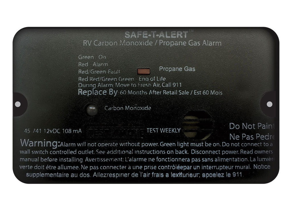 MTI Industries Combination Carbon Monoxide and Propane Alarm - Black Flush Mount, 12V DC Hardwire (Part Number 45 - 741 - BL) - Imex RV And Auto Parts