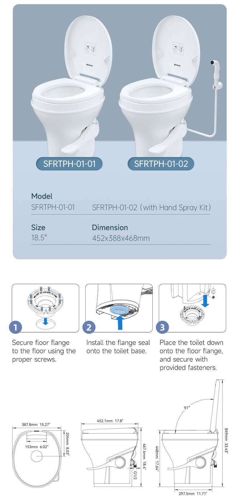 SeaFlo SFRTPH-01-01 Plastic RV Toilet in White - Imex RV And Auto Parts