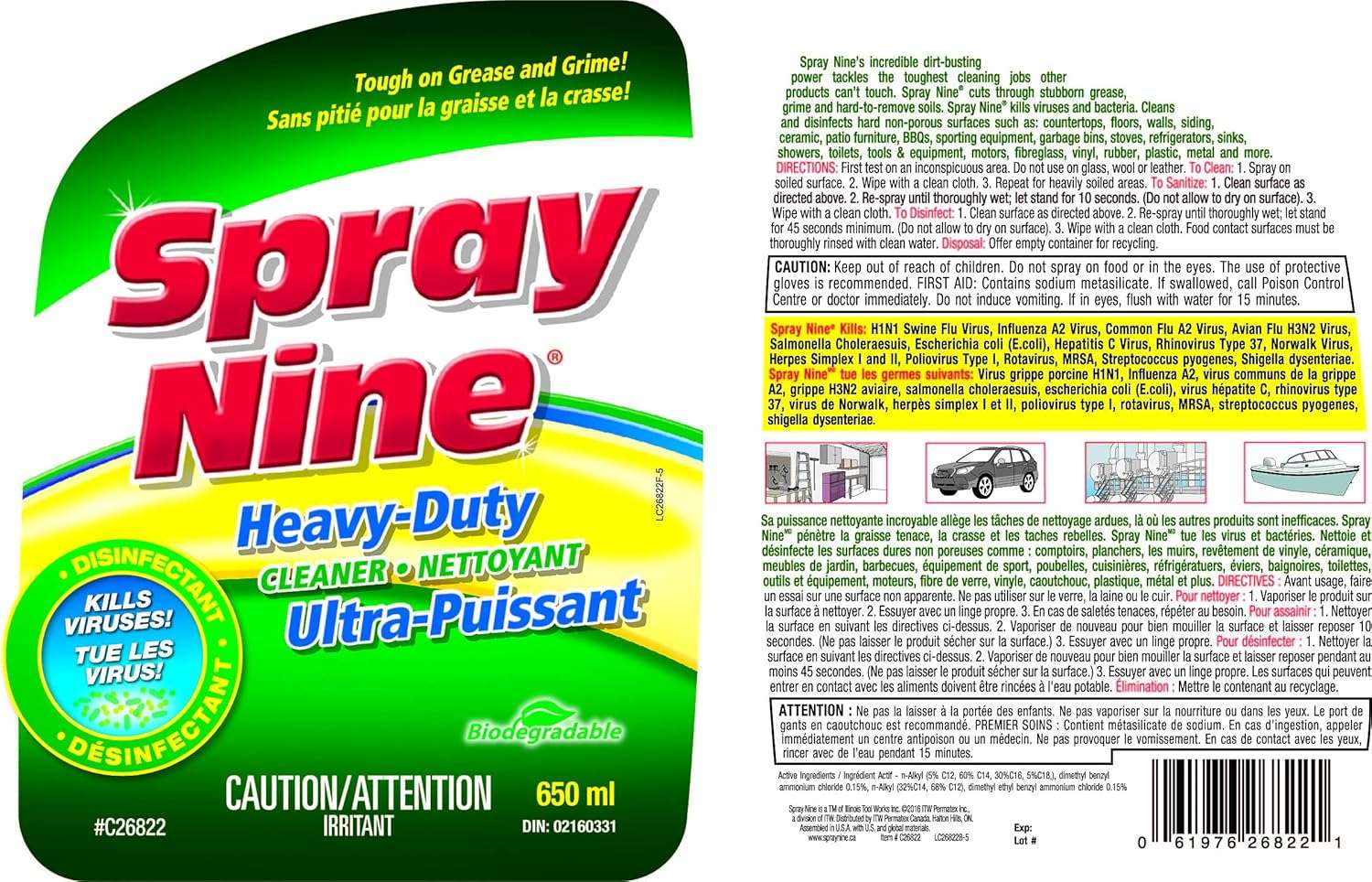 Spray Nine® Heavy - Duty Cleaner/Disinfectant, 650ml Bottle - Imex RV And Auto Parts