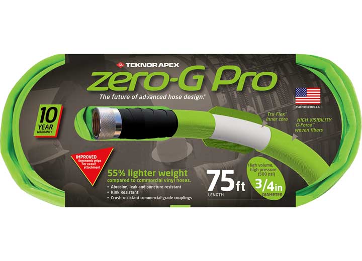 Teknor Apex Zerog Pro Hose 3/4 Inch x 75 Feet Commercial Grade with Crush-Resistant Coupling and Brass Insert - Imex RV And Auto Parts