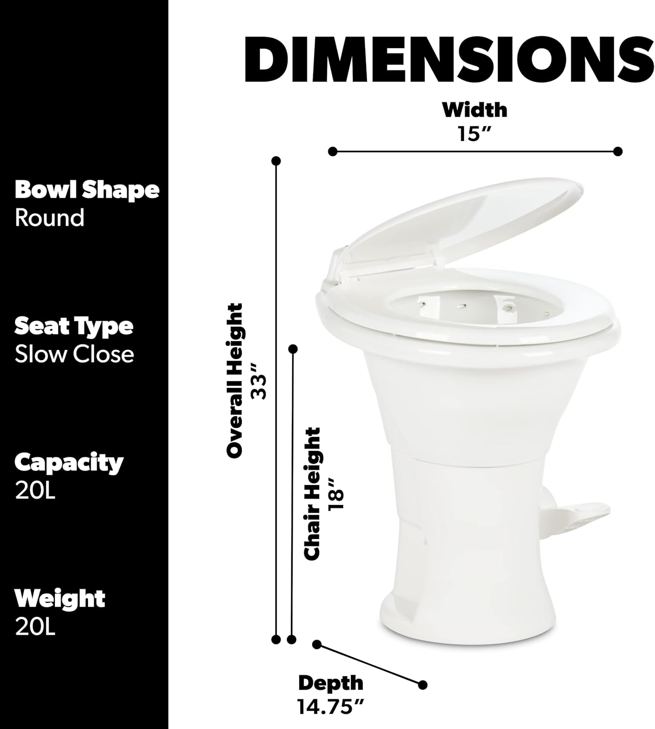 Dometic 302310081 310 Series Gravity-Flush Toilet - White, Standard