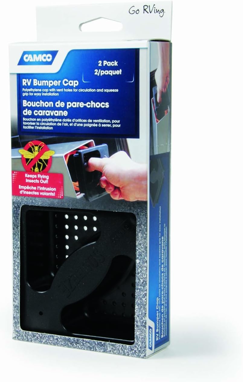 Camco No Insect RV Bumper Cap - Features Vent Holes - Squeeze Grip for Easy Installation and Removal - Durable Construction - (40325)