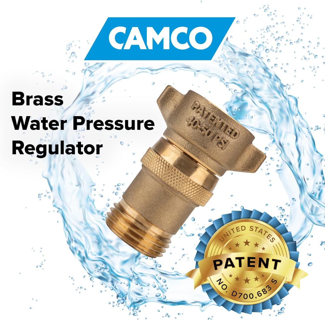 Camco Brass Camper/RV Water Pressure Regulator – Protects RV Kitchen Small Appliances, Plumbing & Hoses – Reduces RV Water Pressure to Safe & Consistent 40-50 PSI – Drinking Water Safe (40055)