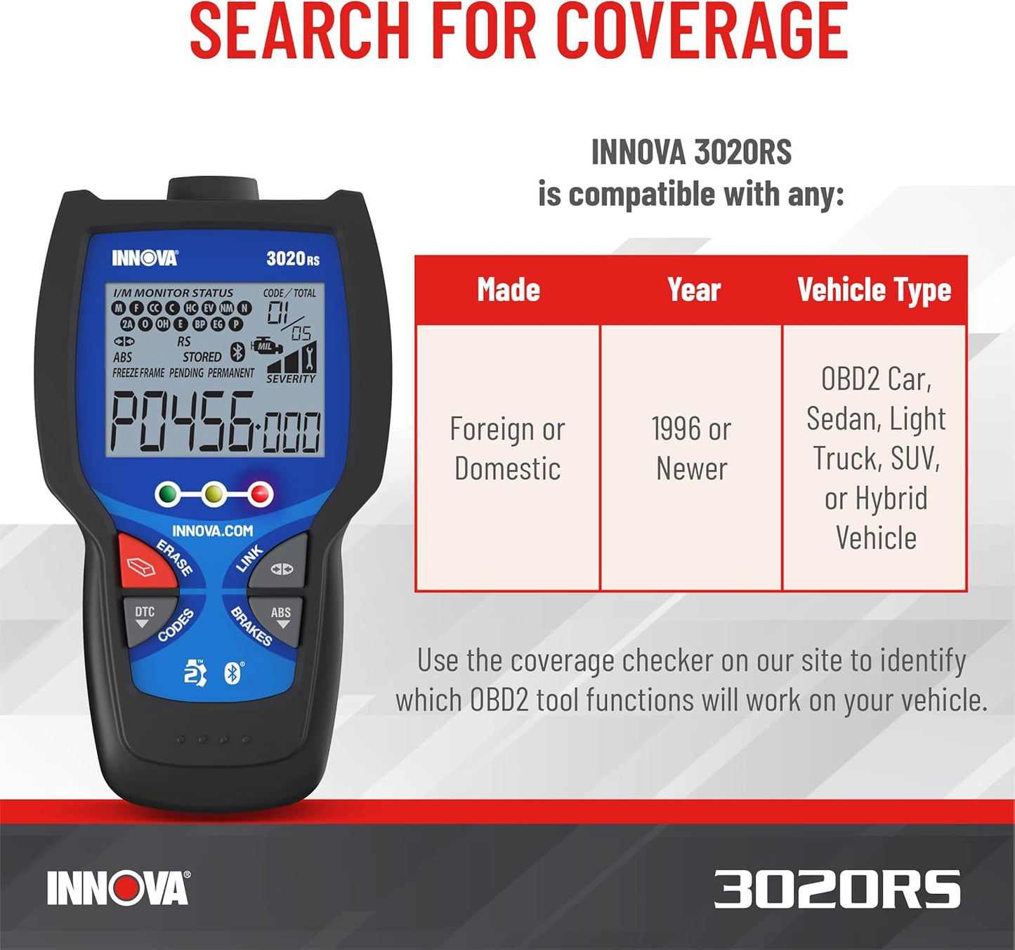 INNOVA 3020RS Fast & Easy-to-Use Check Engine Code Reader, OBD2 Scan Tool for ABS Clear with Fix & Part Recommendations, Maintenance Schedules, & Free TSBs on iPhone & Android