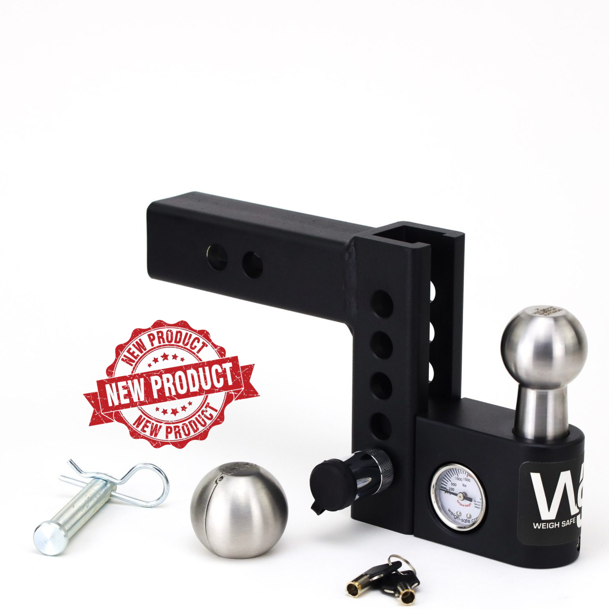 Weigh Safe Aero Hitch 4-Inch Drop Adjustable Ball Mount with Built-In Tongue Weight Gauge for 2-Inch Receiver