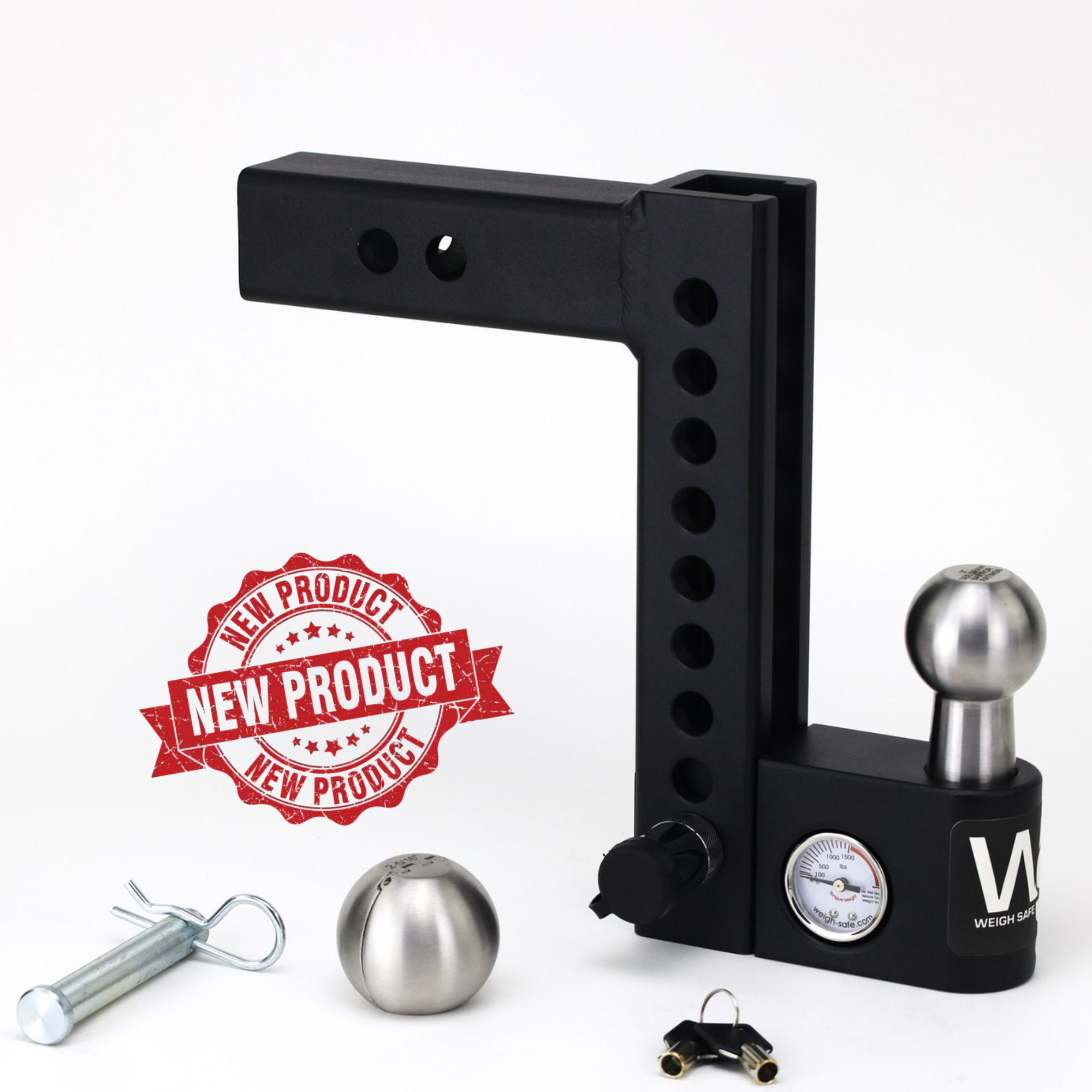 Weigh Safe Aero Hitch 8-Inch Drop Adjustable Ball Mount with Built-in Tongue Weight Gauge and 2-Inch Shank