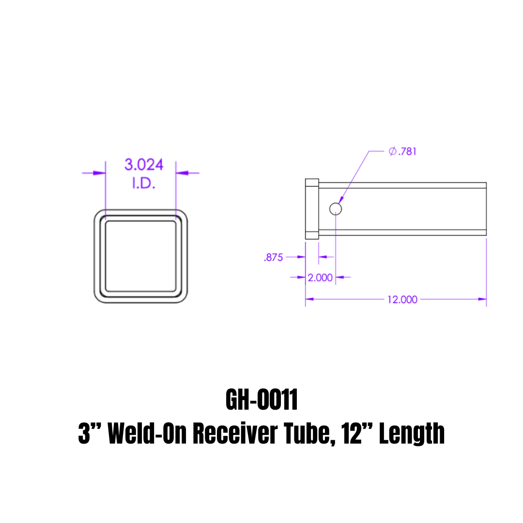 GEN-Y Hitch Weld-On Receiver Tube GH-0011 - Steel, Silver Vein Finish, 12-Inch Length