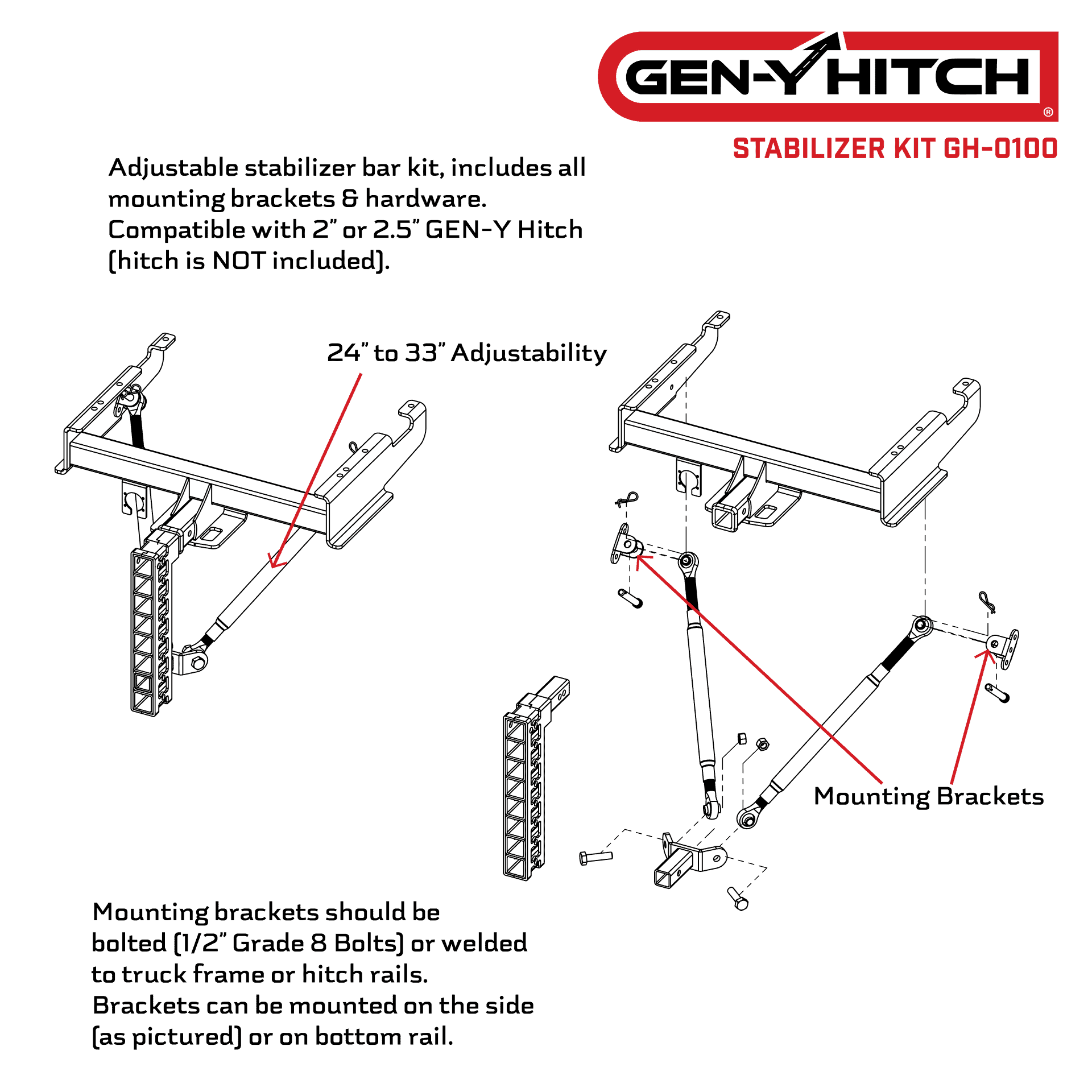 GEN-Y Hitch GH-0100 Stabilizer Kit for Heavy-Duty Towing and Trailers