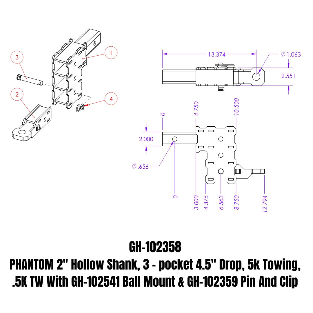 GEN-Y Hitch Phantom Series 2-Inch Drop Hitch for Heavy-Duty Towing with 5,000 lbs Capacity