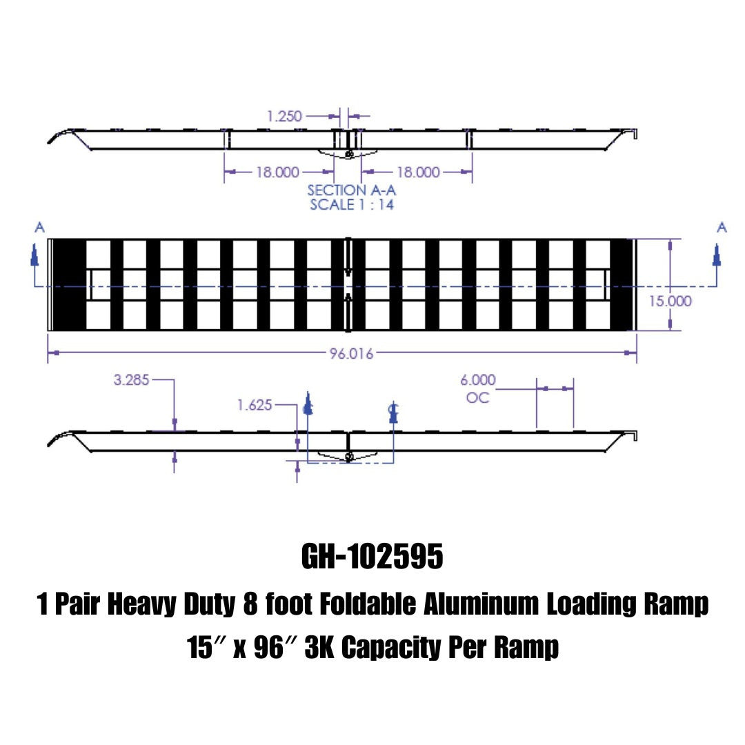 GEN-Y Hitch Aluminum Folding Ramp GH-102595 – 3,000 lb Capacity, Silver Aluminum Construction