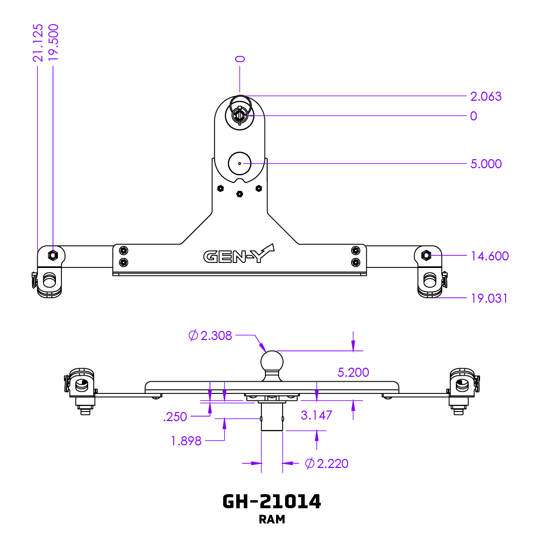 GEN-Y Hitch GoosePuck 2 Offset Ball – 5 Inch Center Mount with Rear Puck Integration and Safety Chain Attach Points