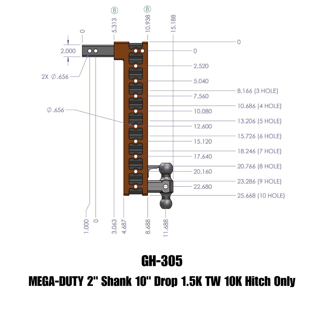 GEN-Y Hitch Mega-Duty Adjustable Drop Hitch GH-305 for Heavy Towing