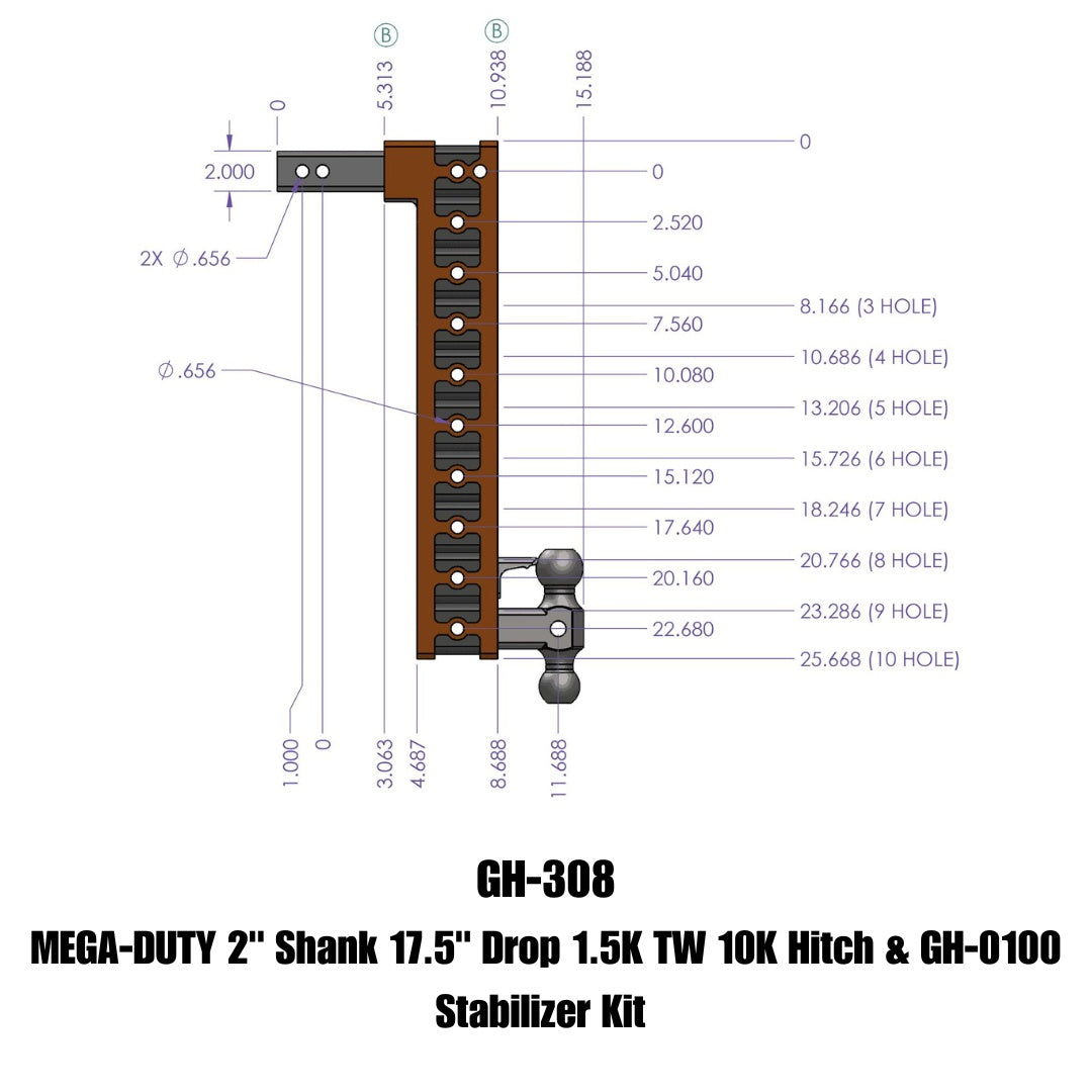 GEN-Y Hitch Mega-Duty Adjustable Drop Hitch GH-308 for Heavy-Duty Towing