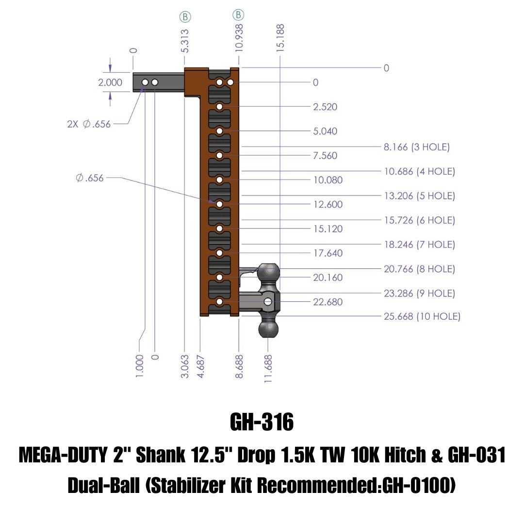 GEN-Y Hitch GH-316 Mega-Duty Drop Hitch for Heavy Towing - 10,000 to 32,000 LB Capacity