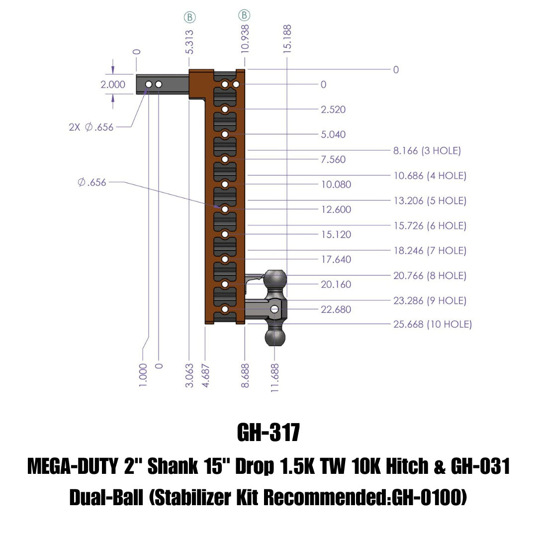 GEN-Y Hitch GH-317 Mega-Duty Adjustable Drop Hitch - 10,000 to 32,000 lb Towing Capacity
