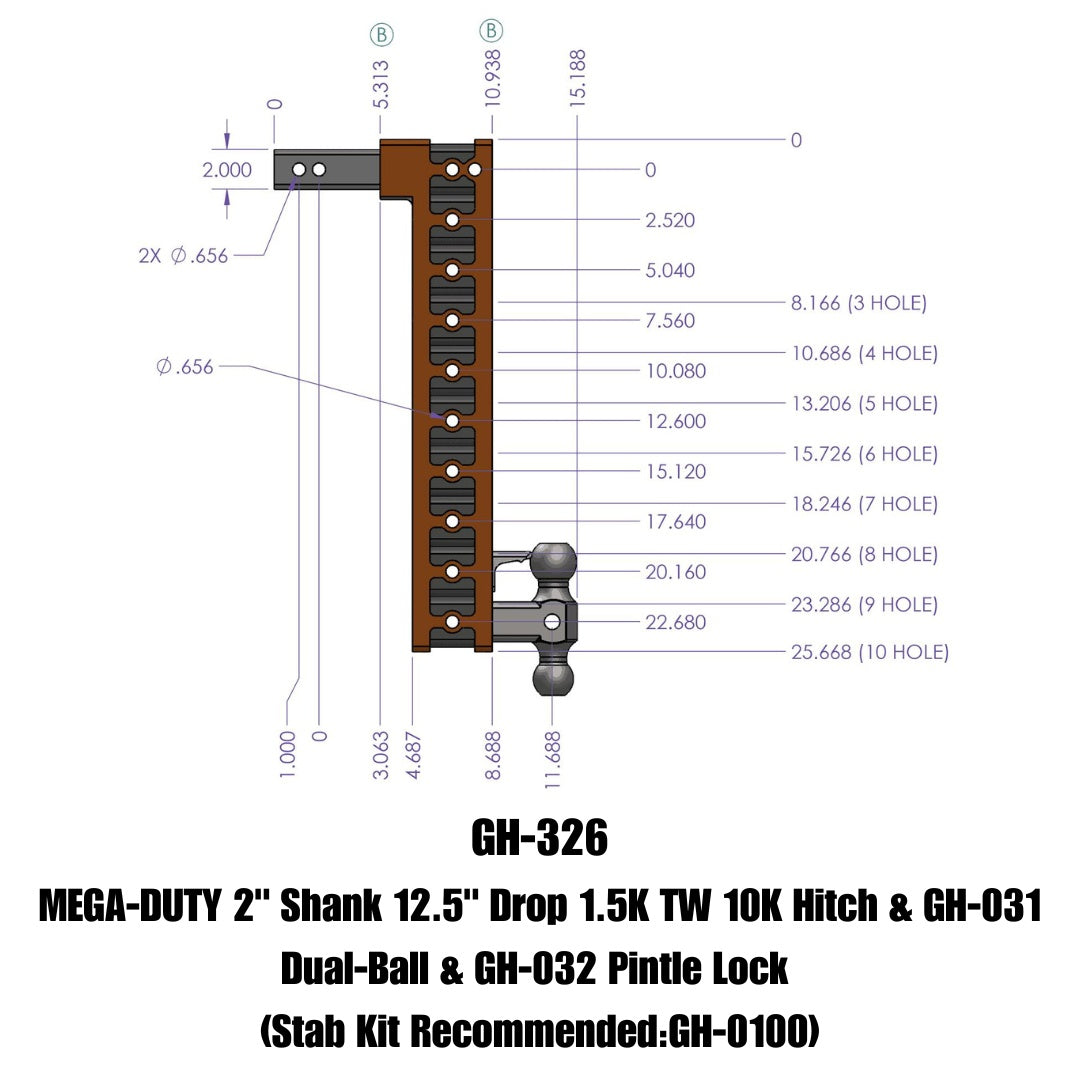 GEN-Y Hitch Mega-Duty Adjustable Drop Hitch GH-326 for Heavy-Duty Towing