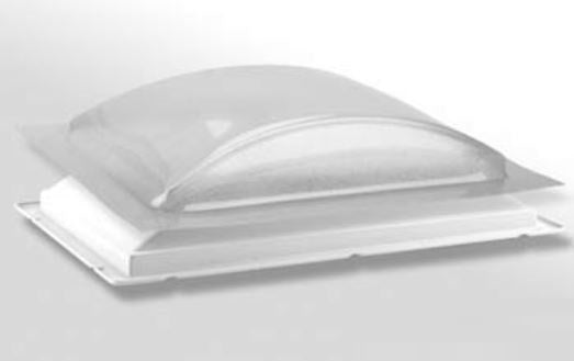 Skylight; 1-1/2 Inch High Bubble Type Dome; Mounts Inside And Outside RV; Rectangular; For 22 Inch Length x 14 Inch Width Opening; 25-1/2 Length x 17-1/2 Inch Width Flange; Outer Ice; Inner White; Polycarbonate; Without Blind; Single; With 10 Ounce Sealant