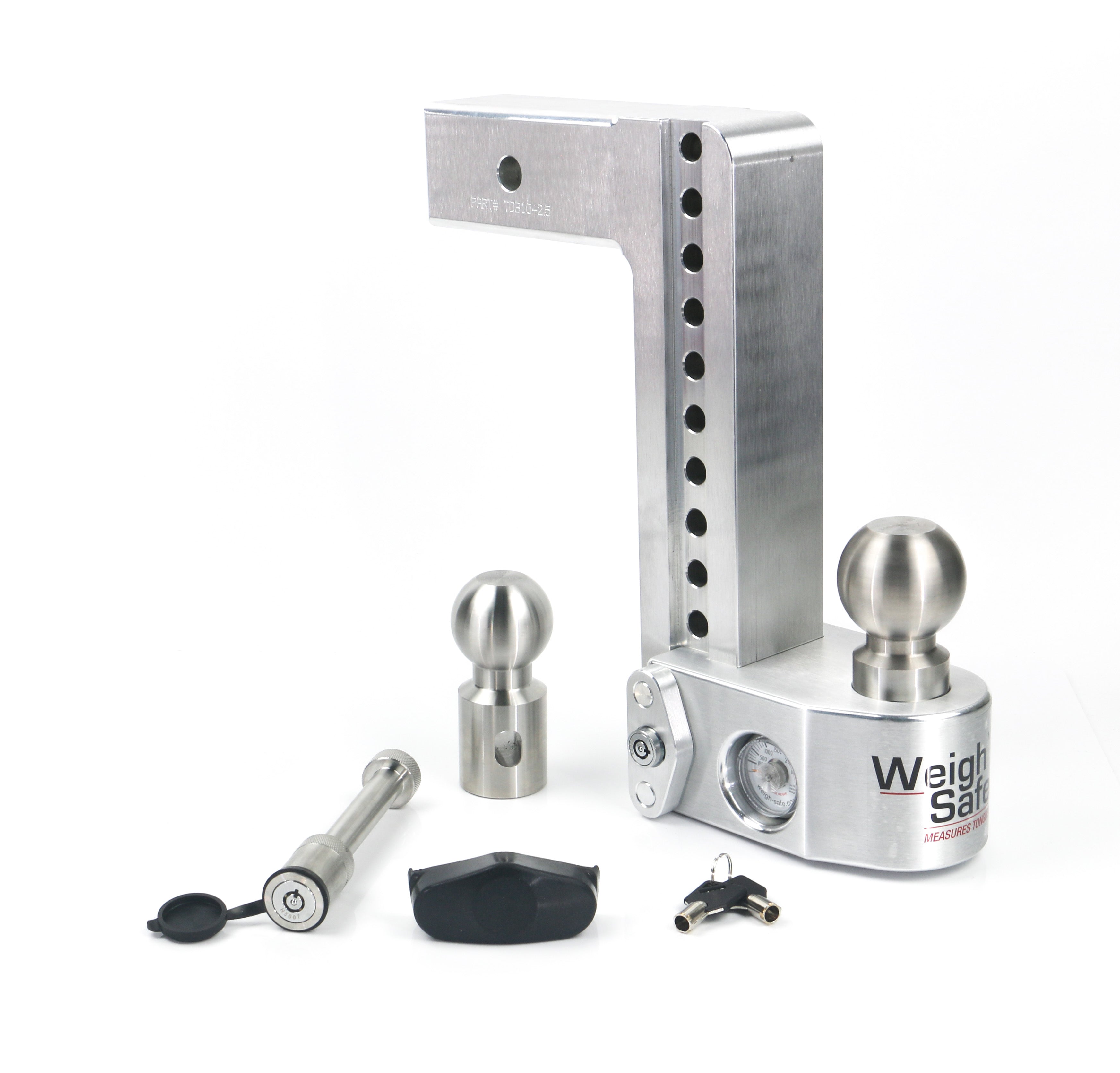 Weigh Safe 10-inch Drop Hitch with 2.5-inch Shank - Aluminum Adjustable Ball Mount with Built-in Scale