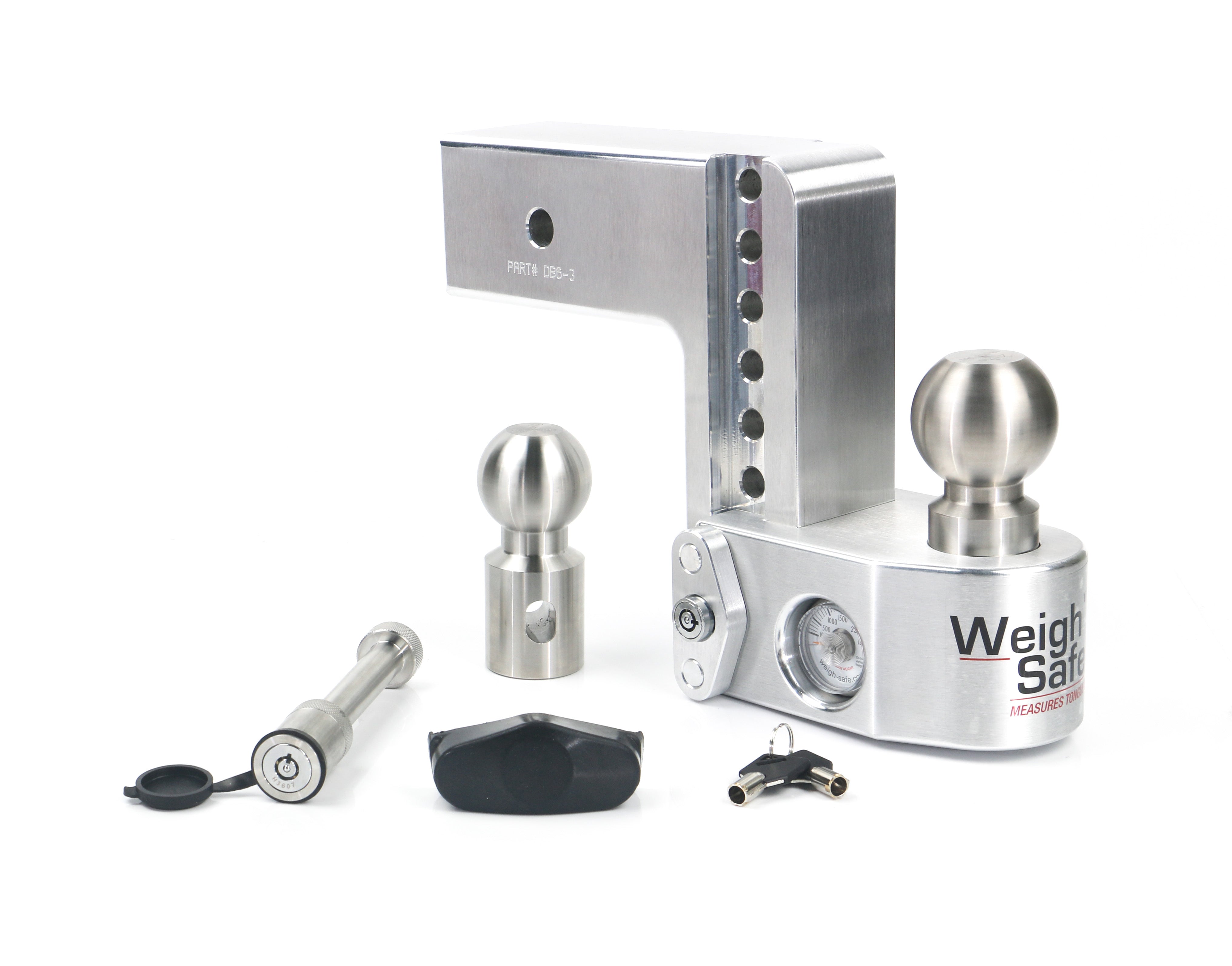 Weigh Safe 6-Inch Drop Hitch with 3-Inch Shank and Built-In Scale - Aluminum Adjustable Ball Mount for Heavy-Duty Towing