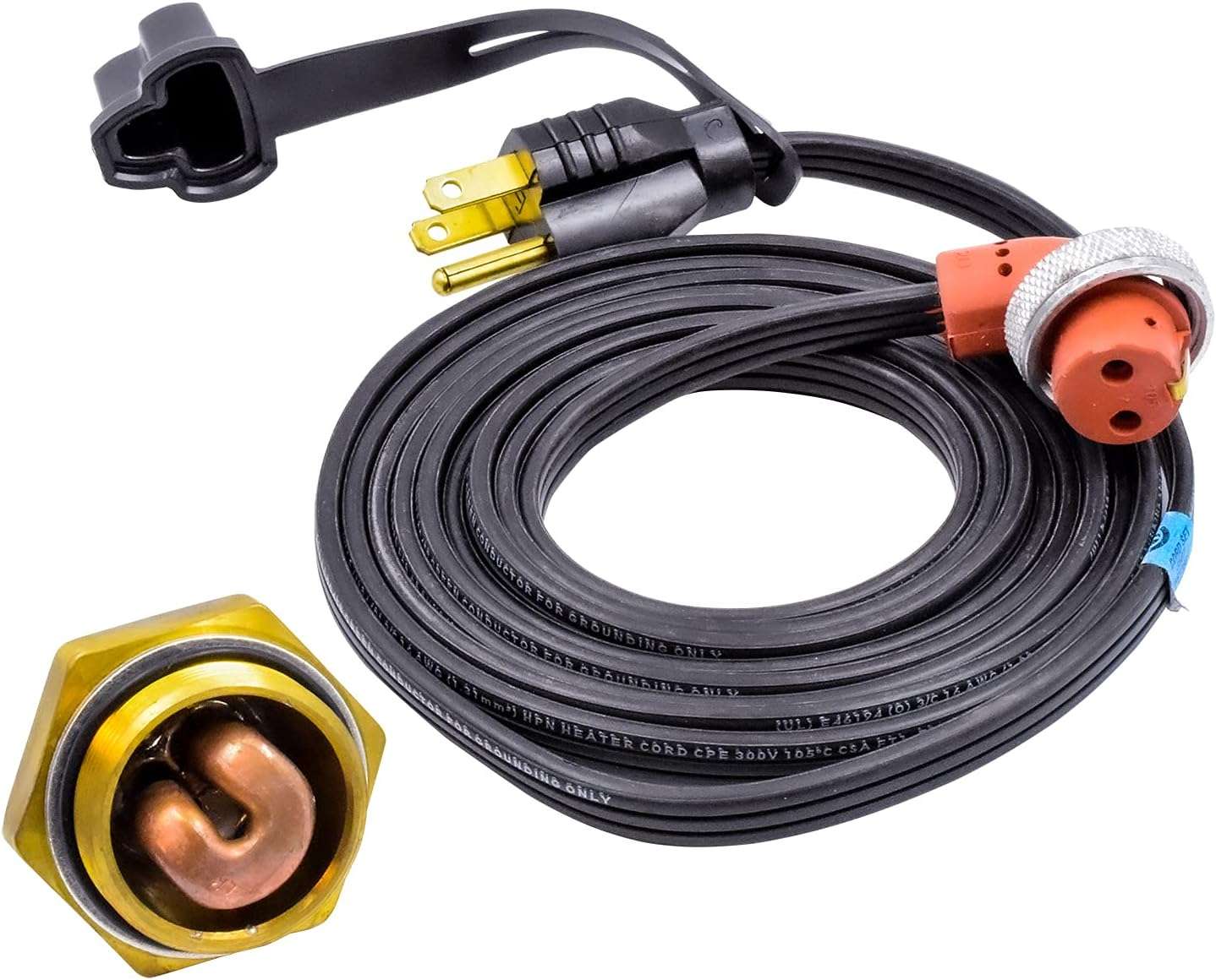 Zerostart 3100105 120V 400W engine block heater with 38mm thread, designed for Mercedes-Benz, Dodge, and Freightliner Sprinter vehicles to preheat the engine.